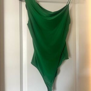 Green Asymmetrical Draped Bodysuit